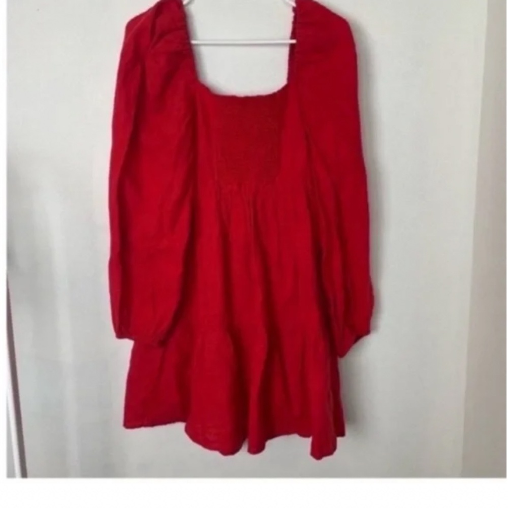 & OTHER STORIES Linen Peasant Dress Cottagecore Puff Sleeve Red Ruffle 4 EUR 36 - Picture 6 of 10